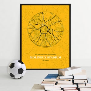 Molineux Stadion, Stadion Karte Drucken, Wolverhampton Wanderers F.C Straße Karte, Fußball-Stadion Kunstwerk, Wölfe Kunst Poster, Sport-Fan-Geschenk