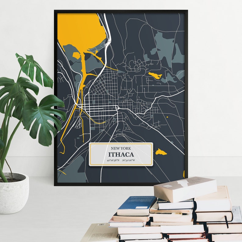 Ithaca Map Print Wall Art Poster Ithaca New York City Etsy
