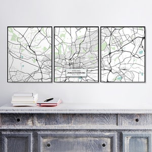 Tríptico De Johannesburgo Callejero, Set Of Prints, Home Décor, Blue Map Print, Art Maps, Housewarming Gift, Map Wall Art, Johannesburg Poster