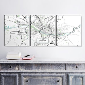Florence Street Map Тriptych, Set of Prints, Home Decor, Blue Map Print, Art Maps, Housewarming Gift, Map Wall Art, Fine Art Prints