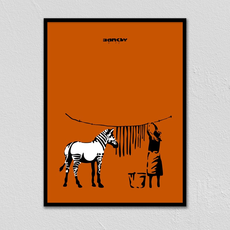 Banksy Washing Zebra Stripes, Contemporary Art, Modern Poster, Graffiti