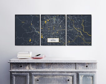 3 Street Maps | Set | Beijing Map Prints | Triptych | Beijing Wall Art Posters | City Maps Artwork | China | Set of Posters