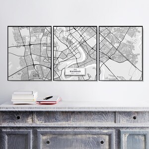 Cartes de rue de Bagdad, ensemble de 3 impressions, ensemble de Bagdad, décor de carte de rue, carte scandinave, carte noire et blanche, art de Bagdad