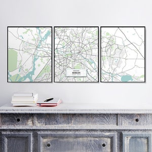 Berlin Street Map Triptych, Set of Prints, Home Decor, Blue Map Print, Art Maps, Housewarming Gift, Map Wall Art, Fine Art Prints