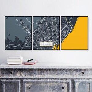 3 Straßenkarten | Set | Barcelona Karte Drucke | Triptychon | Barcelona Wand Kunst Poster | Stadtpläne Kunstwerk | Spanien | Set von Postern