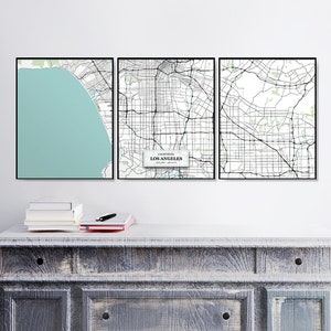 Los Angeles Street Map Triptych, Set of Prints, Home Decor, Blue Map Print, Art Maps, Housewarming Gift, Map Wall Art, Fine Art Prints