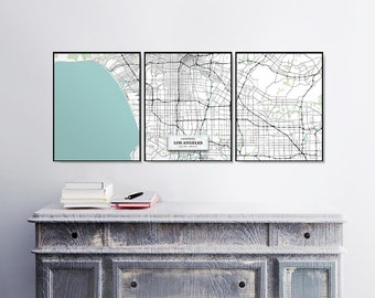 Los Angeles Street Map Triptych, Set of Prints, Home Decor, Blue Map Print, Art Maps, Housewarming Gift, Map Wall Art, Fine Art Prints