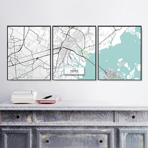 Venecia A Pie Тriptych, Set Of Prints, Home Decor, Italia, Blue Map Print, Art Maps, Venice Poster, Housewarming Gift, Map Wall Art,