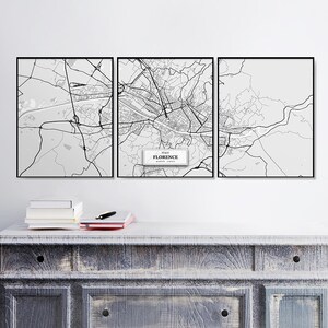 Florenz Straßenkarten, Set von 3 Drucken, Florenz Set, Triptychon, Straßen karte Dekor, Skandinavische Karte, schwarz weiß Karte, Florenz Kunst, Italien