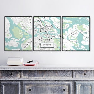 Estocolmo Mapa de la calle de la calle, El conjunto de impresiones, Decoración del hogar, Impresión de mapa azul, Mapas de arte, Regalo de bienvenida, Arte de la pared del mapa, Impresiones de bellas artes