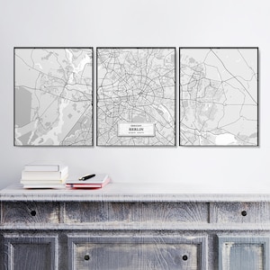 Berliner Straßenkarten, Set von 3 Drucke, Berlin Set, Straße Karte Dekor, skandinavische Karte, schwarz & weiß Karte, Berlin Kunst