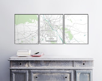 Warsaw Street Map Triptych, Set of Prints, Triptych, Home Décor, Blue Map Print, Art Maps, Housewarming Gift, Map Wall Art, Poland, Poster