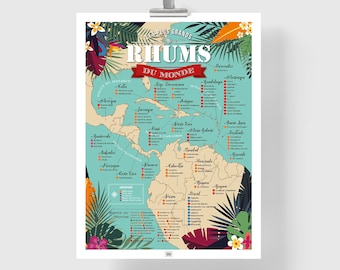 Affiche Rhum : Carte des 100 Meilleurs Rhums du Monde
