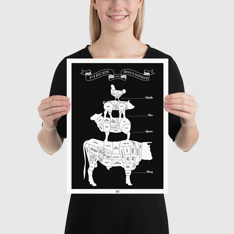 Butcher Cuts of Meat Poster : Beef Cuts, Lamb, Pork and Poultry (FR ...