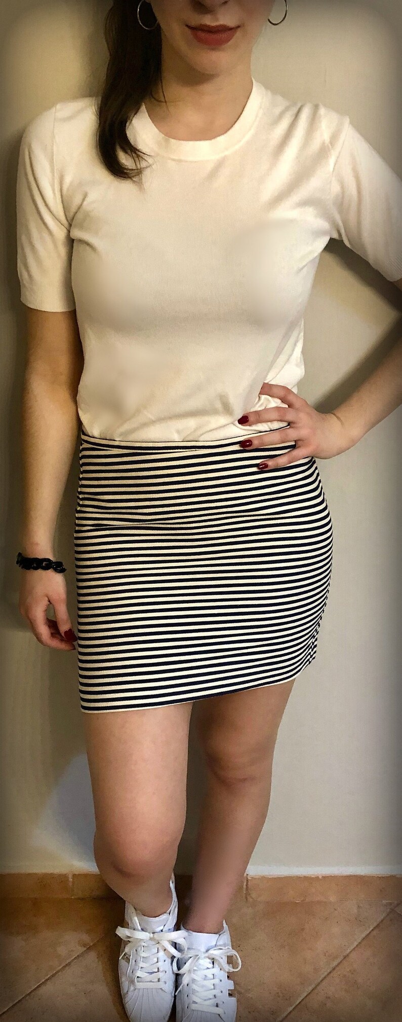 +GIFT INCLUDED Striped white-blue mini skirt