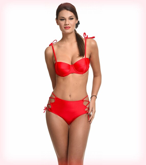 striped bikini high waisted