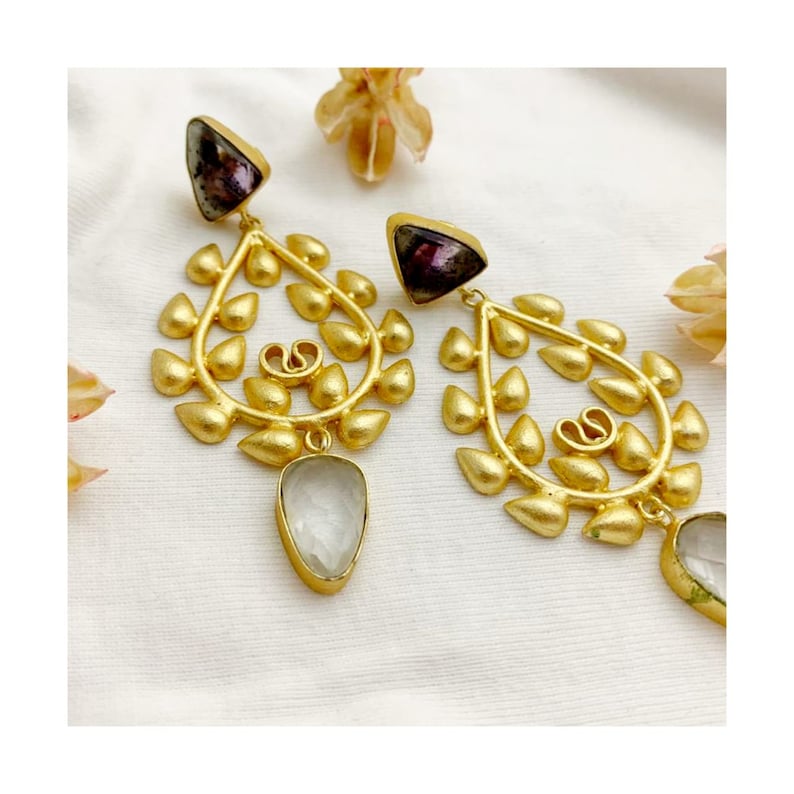 Indian jewelry, Brass earring handmade earring Jesper stone earring crystal earrings wedding earrings Indian earring unique earring