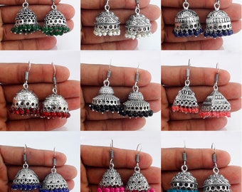 Oxidized Silver Plated Handmade Designer Earring Traditional Jhumka Wholesale Lot Multi Stone Women Jhumka Antique Unique Party Wear Jewelry