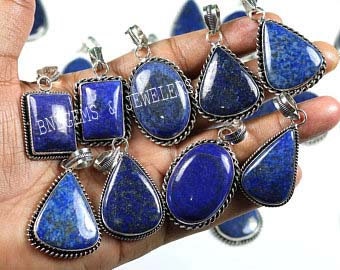 Blue-Lapis Lazuli Gemstone Pendant Necklace Silver Plated Brass Pendant Wholesale Lot Mix Shape & Size Lapis Lazuli Pendant Handmade Jewelry
