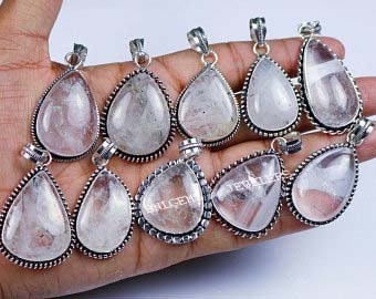 Crystal Quartz Pendant Necklace Silver Plated Brass Pendant, Wholesale Lot, Mix Shape & Size Quartz Pendant Jewelry