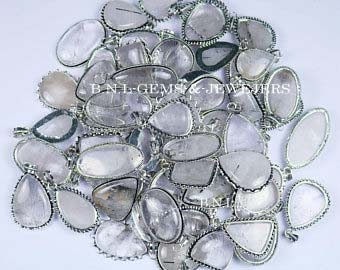 White Quartz Necklace Silver Plated Brass Pendant, Wholesale Lot, Mix Shape & Size White Quartz Jewelry