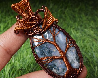 Tree Of Life Moss Agate, Gemstone Pendant  Wire Wrapped Gemstone Pendant Copper Designer Jewelr Gift For Her Handmade Wire Jewelr WD5