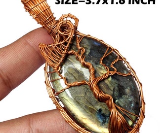 Tree Of Life Labradorite Gemstone Pendant Copper Wire Wrapped Gemstone Pendant Copper Designer Jewelry Gift For Her Handmade Wire Jewelry