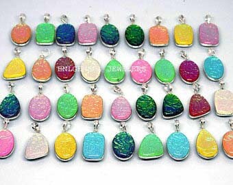 Dichroic Glass Mix Gemstone Pendant Necklace Silver Plated Brass Pendant, Wholesale Lot, Mix Shape & Size Dichroic Glass Pendant,  Jewelry