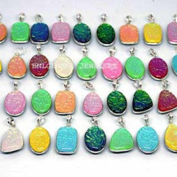 Dichroic Glass Mix Gemstone Pendant Necklace Silver Plated Brass Pendant, Wholesale Lot, Mix Shape & Size Dichroic Glass Pendant,  Jewelry