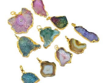 Wholesale Lot Multi Druzy Pendant, Gold Electroplated Real  Gemstone Pendant Necklace, Handmade Jewelry Traditional Jewelry, Party Wear Gift