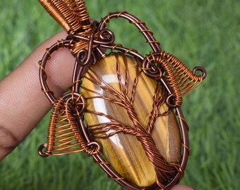 Tree Of Life Tiger eye Gemstone Pendant  Wire Wrapped Gemstone Pendant Copper Designer Jewelry Gift For Her Handmade Wire Jewelr Wj1