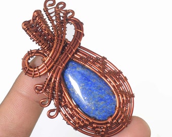 A One Quality Antique Copper Pendant Copper Wire Wrapped Lapis lazuli Mix Gemstone Pendant Copper Designer Pendant Handmade Pendants. SS.1
