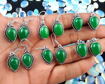 Wholesale Lots !! Green Onyx Gemstone Sterling Silver Plated Earring, Antique Design, Handmade Earrings, Traditional Jewelry 5 To 200 pair