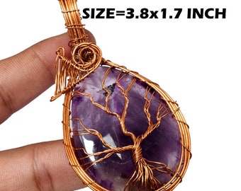 Árbol de la vida amatista piedra preciosa colgante alambre de cobre envuelto piedra preciosa colgante cobre diseñador joyería regalo para su joyería de alambre hecha a mano