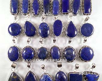 Lapis Lazuli Gemstone Pendant Necklace Silver Plated Brass Pendant, Wholesale Lot, Mix Shape & Size Lapis  Lazuli Pendant  Jewelry