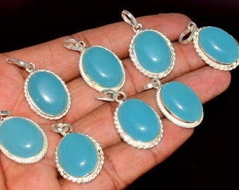 Blue Chalcedony Gemstone Pendants, Silver Plated Pendant,5 To 200 Pcs Pendant, Wholesale Lot Pendant Necklace, Handmade Women Jewelry