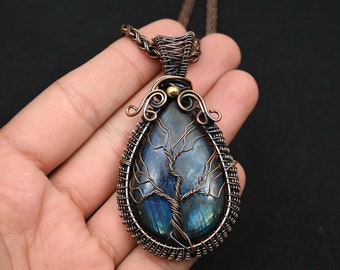 Tree Of Life Labradorite Copper Pendant Wire Wrapped Gemstone Copper Designer Pendant Gift For Her Labradorite Pendants For Necklaces Women