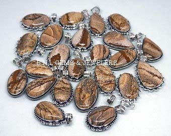 Wholesale Lot !! Picture Jasper Pendant Necklace, Silver Plated Brass Pendant, Gift For Girl, Handmade Pendant Necklace, Traditional Jewelry