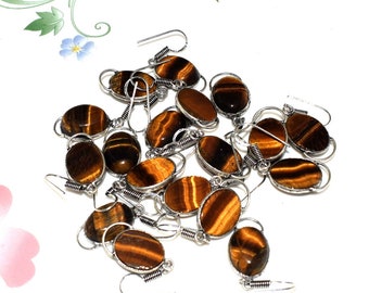 Natural Tiger eye  Earring Silver Plated Brass Wholesale Lot,  Shape & Size Earring, Handmade Tiger eye Natural Jewellery