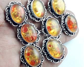Beautiful Baltic Amber Gemstone Rings, Silver Plated Brass Ring, Traditional Women Jewelry Rings, Wholesale Price Lot, Designer Ring, Gifted