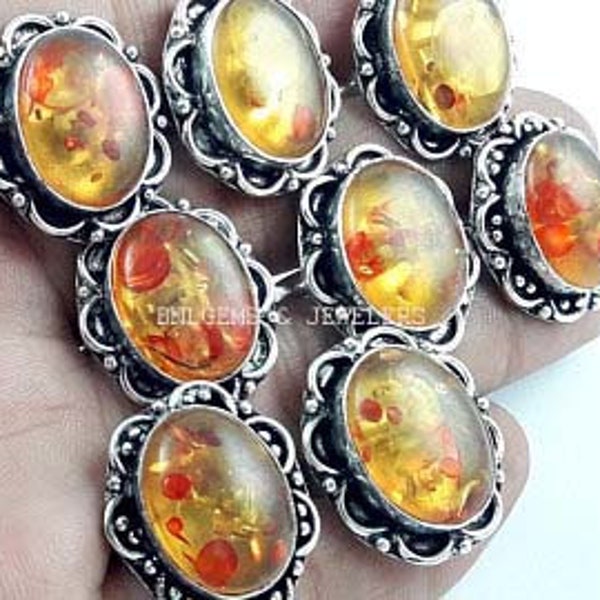 Beautiful Baltic Amber Gemstone Rings, Silver Plated Brass Ring, Traditional Women Jewelry Rings, Wholesale Price Lot, Designer Ring, Gifted