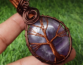 Árbol de la vida amatista piedra preciosa colgante alambre envuelto piedra preciosa colgante cobre diseñador joyería regalo para su joyería de alambre hecho a mano WD4