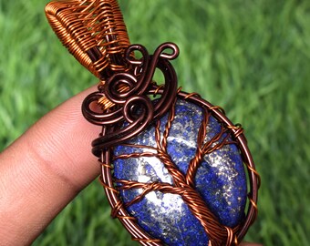 Tree Of Life Lapis Lazuli Gemstone Pendant  Wire Wrapped Gemstone Pendant Copper Designer Jewelry Gift For Her Handmade Wire Jewelr Wj1