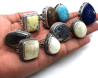 Wholesale Lot !! Natural Moon Stone Ring,Silver Plated Ring, Handmade Ring, Adjustable Ring, Personalized Ring, Women Jewelry