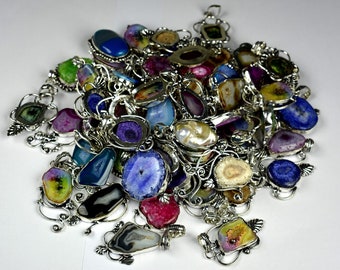 Natural Multi-Color Druzy Gemstone Mix Pendants, Jewelry,Traditional, Women Pendants. Wholesale Best Price Lots, Pendants, Party Wear Gift