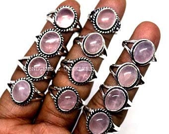 Wholesale Lot !! Rose Quartz Rings, Silver Plated Brass Ring, Handmade Rings, AAA Quality, Traditional Bulk Rings, Beautiful Women Jewelry
