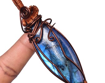 A One Quality Antique Copper Pendant Copper Wire Wrapped Blue  Labradorite Gemstone Pendant Copper Designer Pendant Handmade Pendants .TS.5