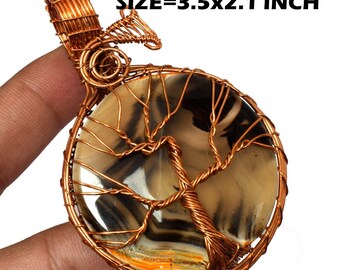 Tree Of Life Botswana Aagte Gemstone Pendant Copper Wire Wrapped Gemstone Pendant Copper Designer Jewelry Gift For Her Handmade Wire Jewelry