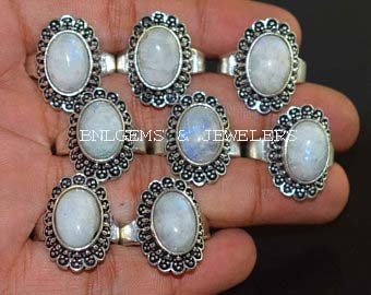 Natural White Moonstone Rings Silver Plated Ring, Handmade Jewelry, Traditional Jewelry, Wholesale Lot Ring, Gemstone Jewelry Gifted Rings