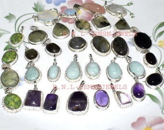 100% Natural Multi-Color Larimar Prehnite Labradorite MIx Gemstone Pendants Handmade Pendants Wholesale Price Pendants Making For Jewelry.